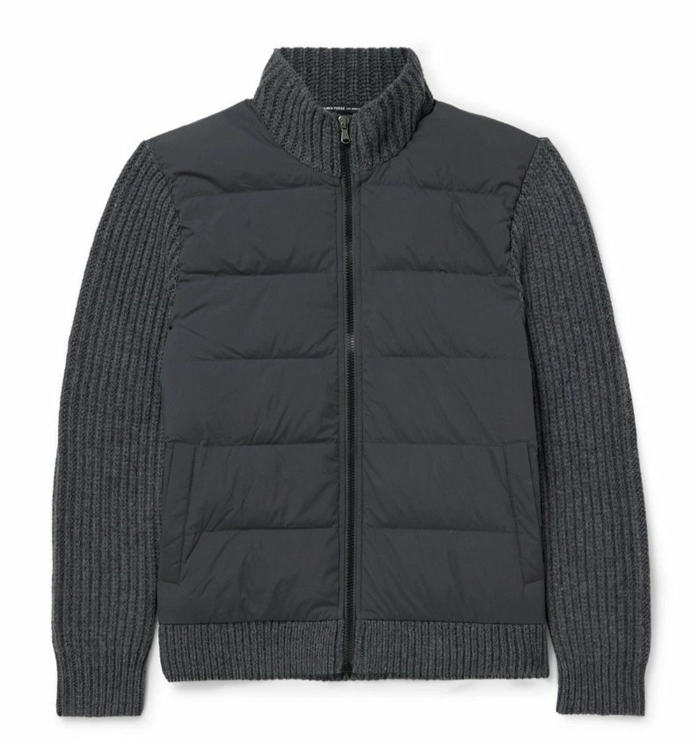 James Perse 2XL Ribbed Knit and Quilted Shell Down Jacket Charcoal Gray $895 NWT